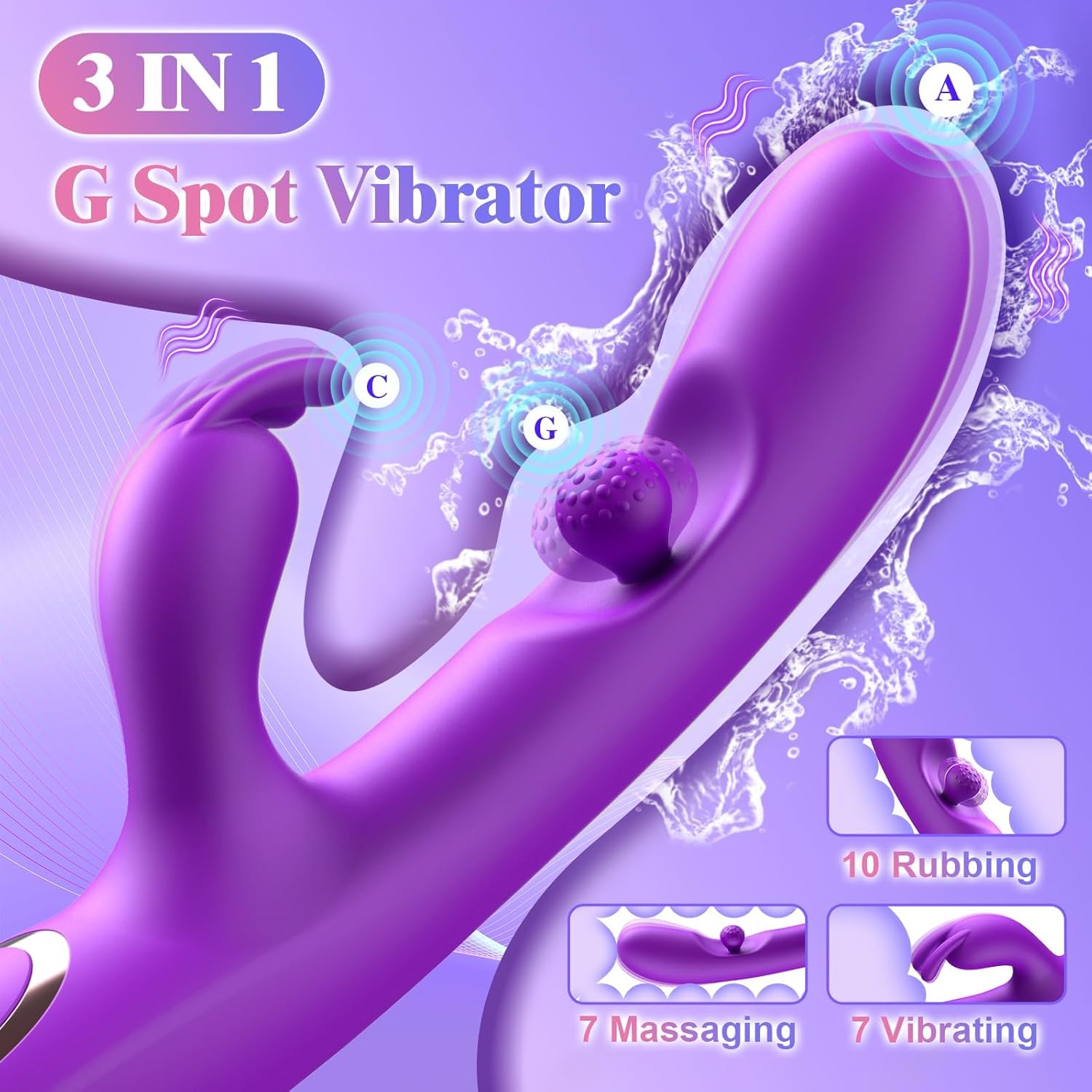 3 In 1 Rabbit Vibrator 360°Rotation Clitoral G Spot Stimulator - My Store