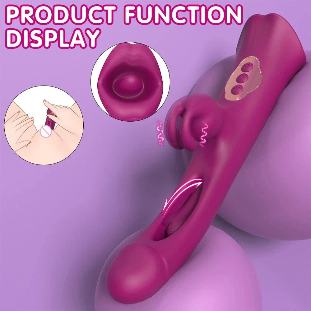 4 IN 1 Rose Muncher Rabbit Vibrator Licking Vibrating Flapping Clit Nipple Stimulator - My Store
