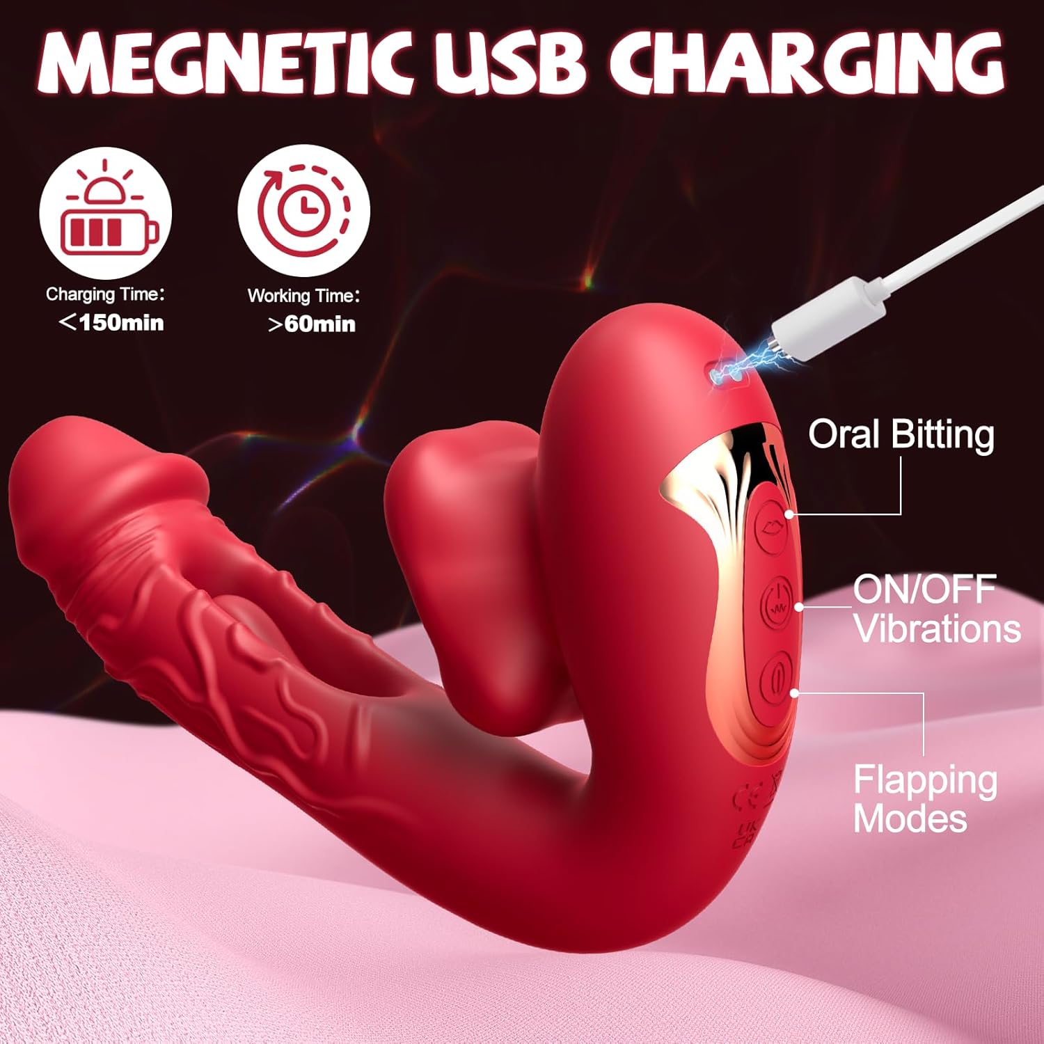 Rose Muncher 3-in-1 G Spot Vibrator Dildo with 10 Flapping & Vibrating & Licking Biting Modes - My Store