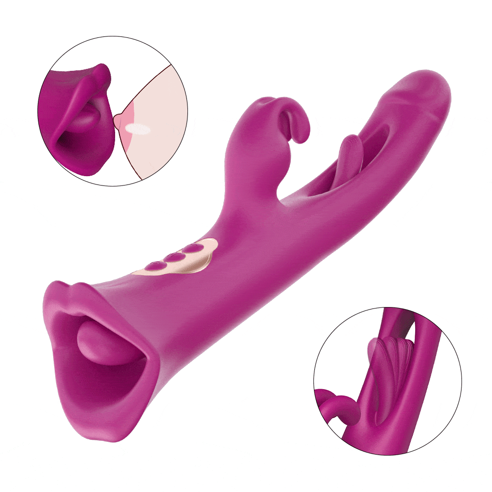 4 IN 1 Rose Muncher Rabbit Vibrator Licking Vibrating Flapping Clit Nipple Stimulator - My Store