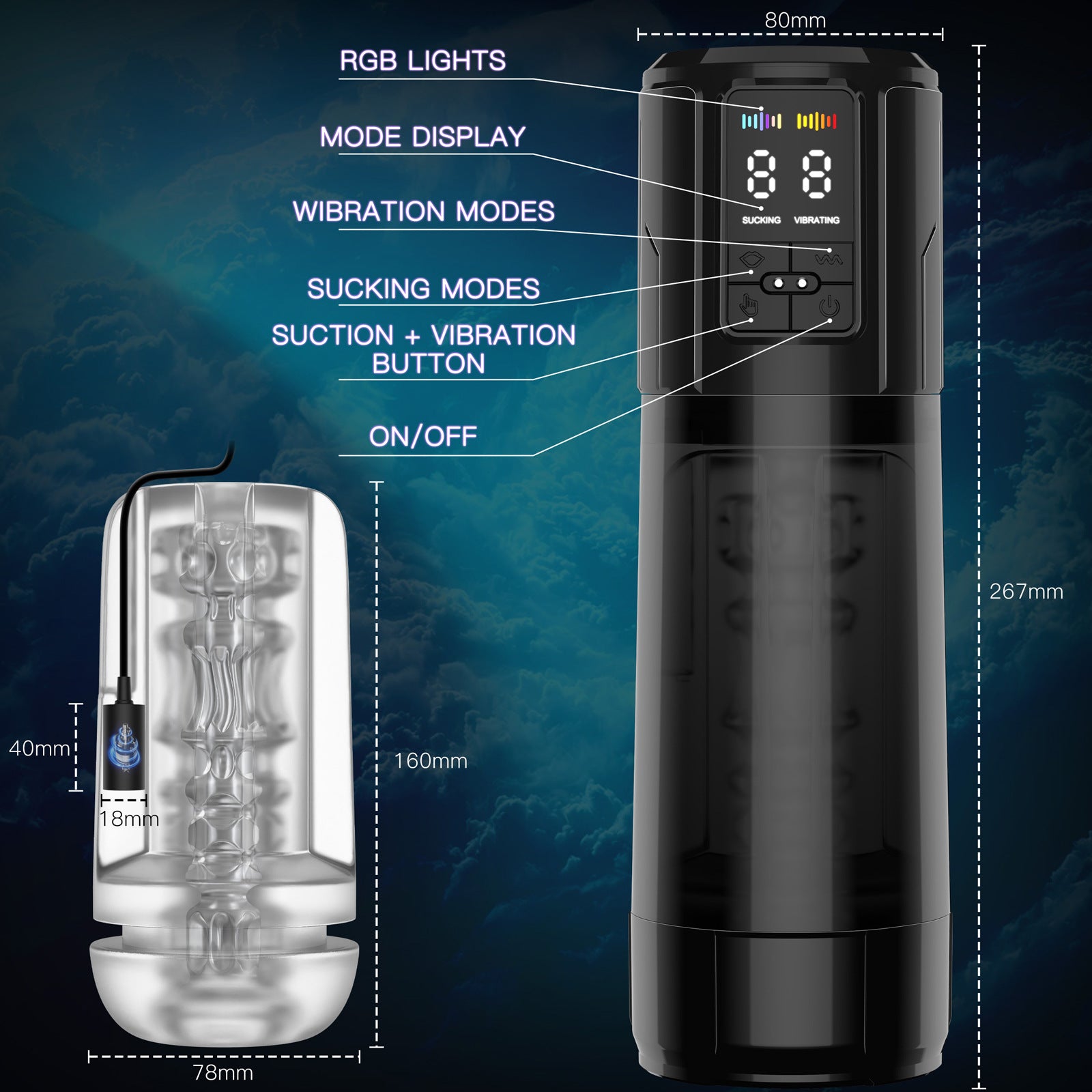 2 in 1 Waterproof Auto Suction Vibration Male Masturbator - My Store