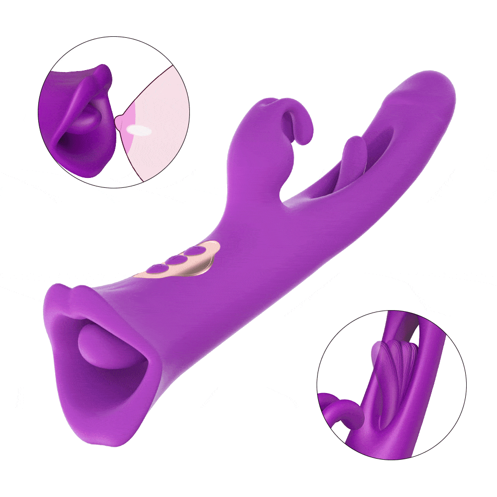 4 IN 1 Rose Muncher Rabbit Vibrator Licking Vibrating Flapping Clit Nipple Stimulator - My Store